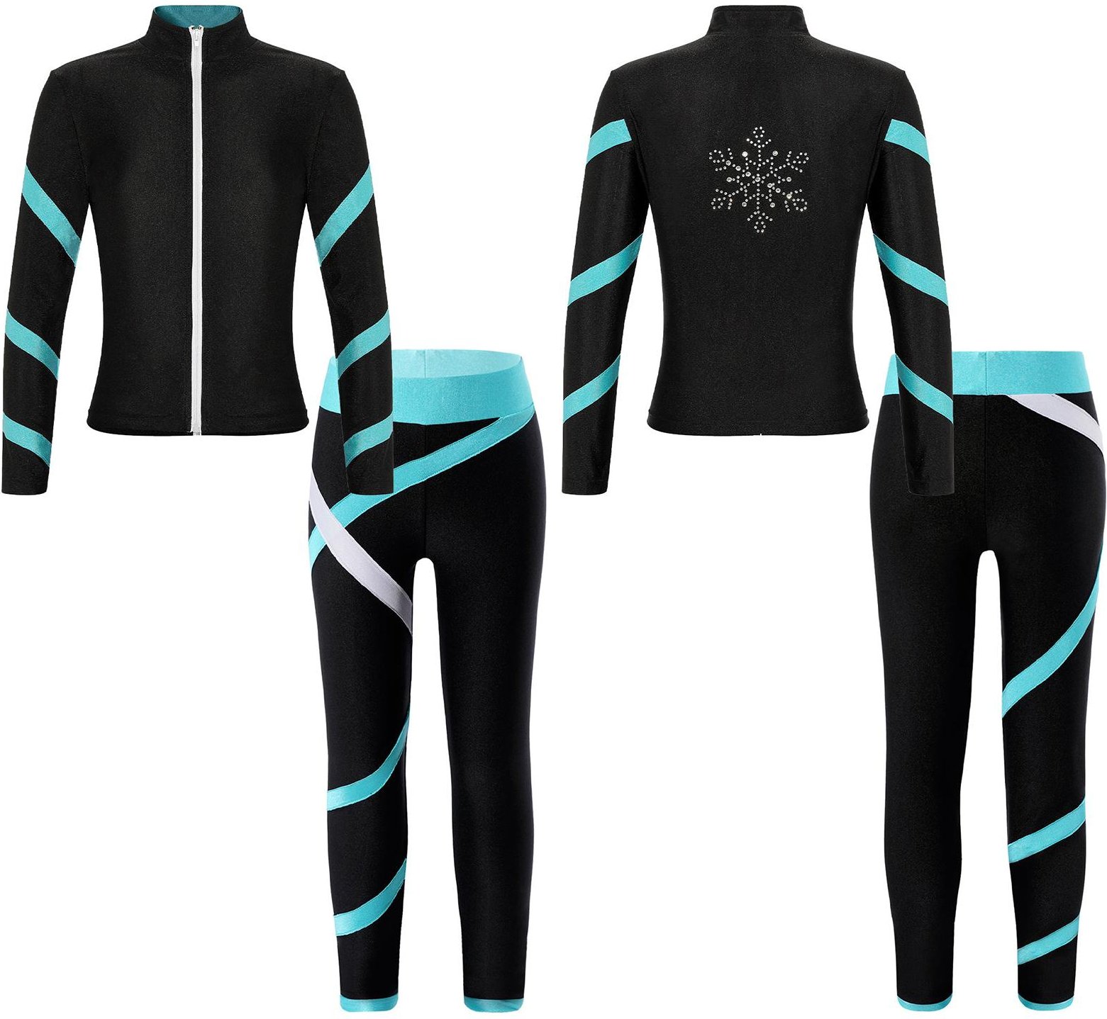 Barn 2st Activewear Set Flickor Athletic Skater Fitness Träningsjacka Kappa med Legging Gymnastik Badkläder Sport Outfits 9-10 Years black