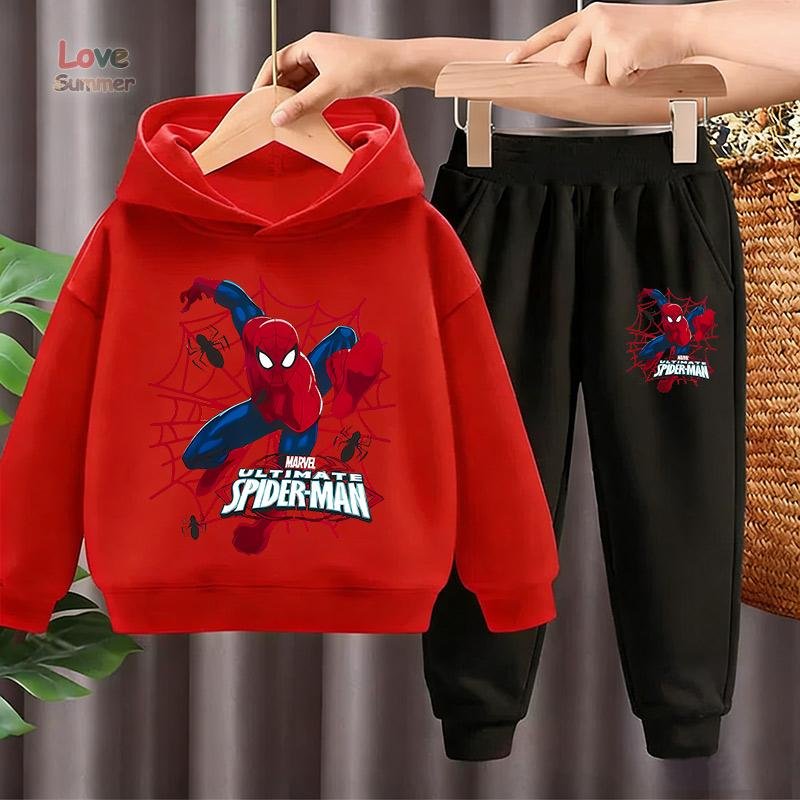 Marvel Barnhuvtröjor+byxor 2-delade set Spindelmannen Huvtröjebyxor Barn Cosplay Anime Tröja Barnkläder 4-14 år 160 black