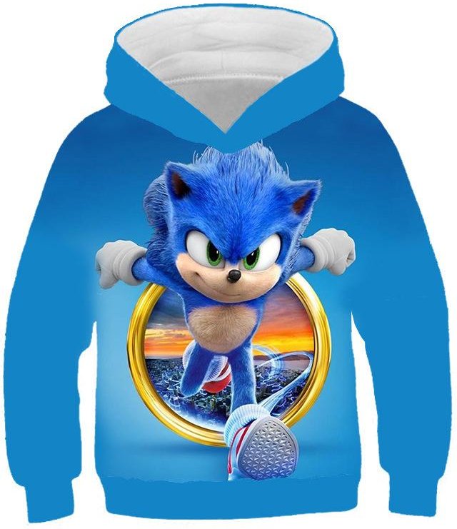 Höst 3D Sonic the Hedgehog Tryckta Huvtröjor Trendiga Casual Sport Långärmade Barn Pojke Huvtröjor 120 blue