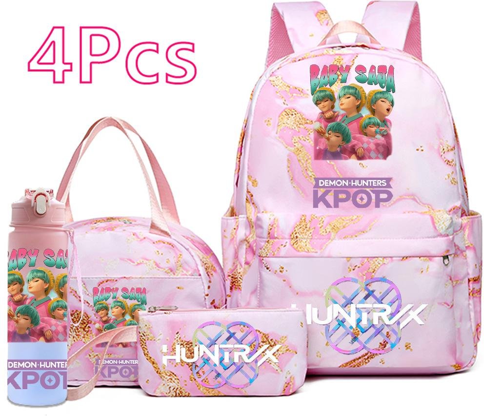 4 st/set Tecknad K-Pop Tryckt Ryggsäck Handväska Pennfodral med 750 ml Vattenflaska för Tonåring Pojke Flicka Skolväska Stor Kapacitet Bokväska Mochila