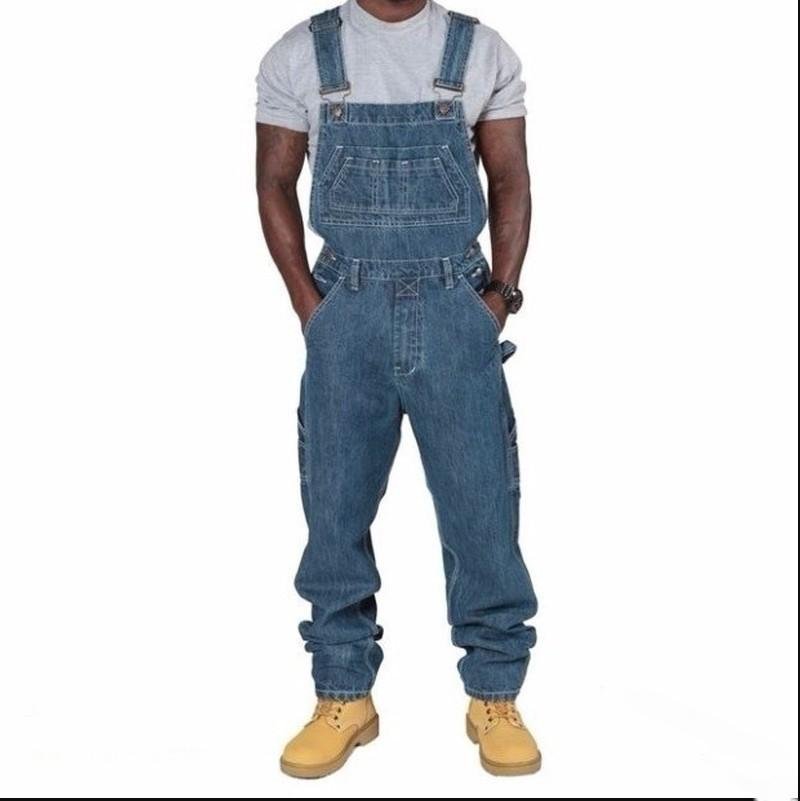 Vår Höst Herr Denim Ett Stycke Mode Ficka Lös Casual Jeans L mörkblå färg
