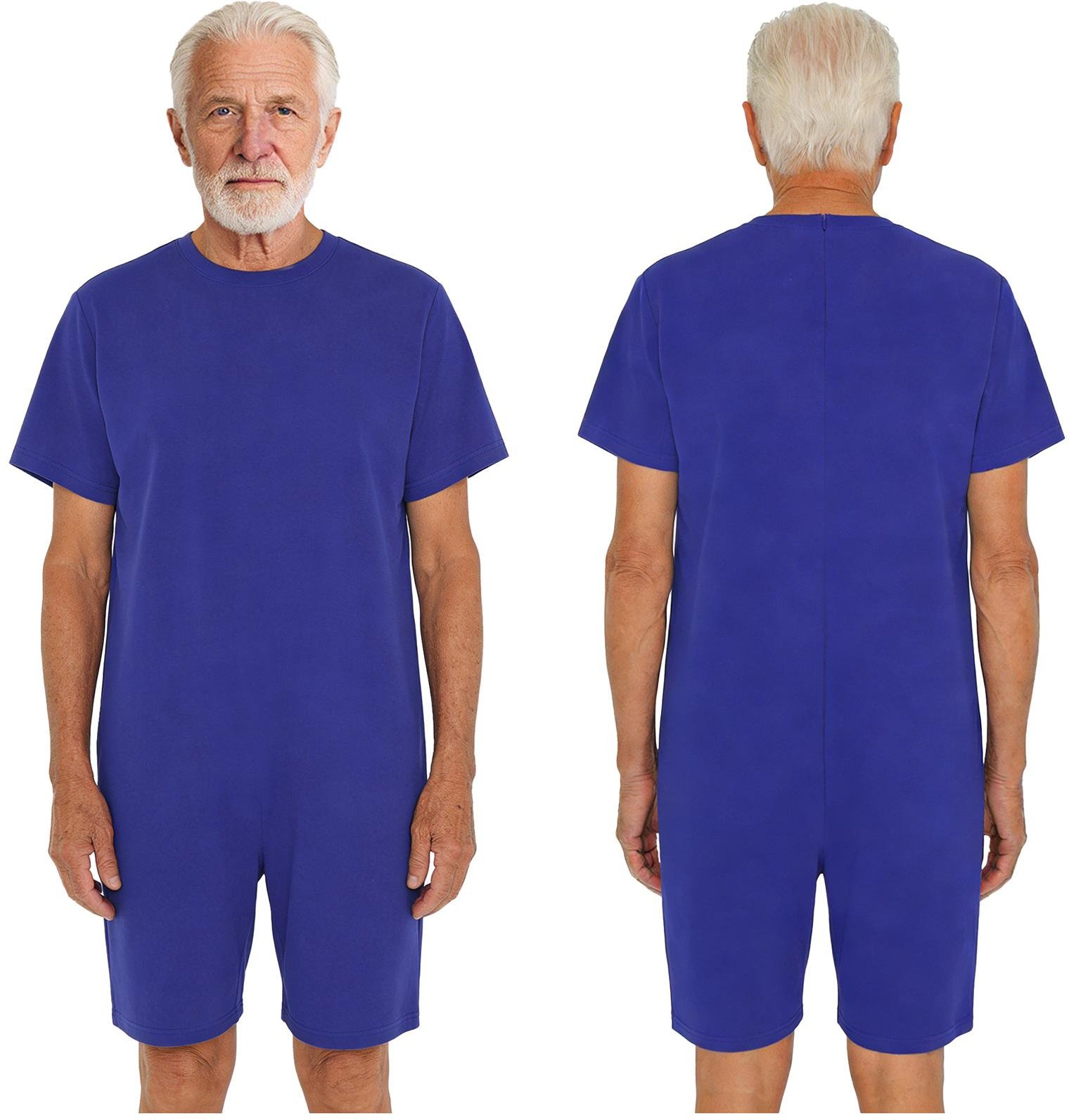 S-3XL Unisex Anpassningsbar Jumpsuit: Jumpsuit med dragkedja baktill som inte glider upp, lättskött med korta ärmar för äldre och personer med särskilda behov XXL kungsblå färg
