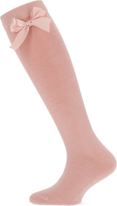Knästrumpor i bomull med rosett – Nude rosa – 23-26