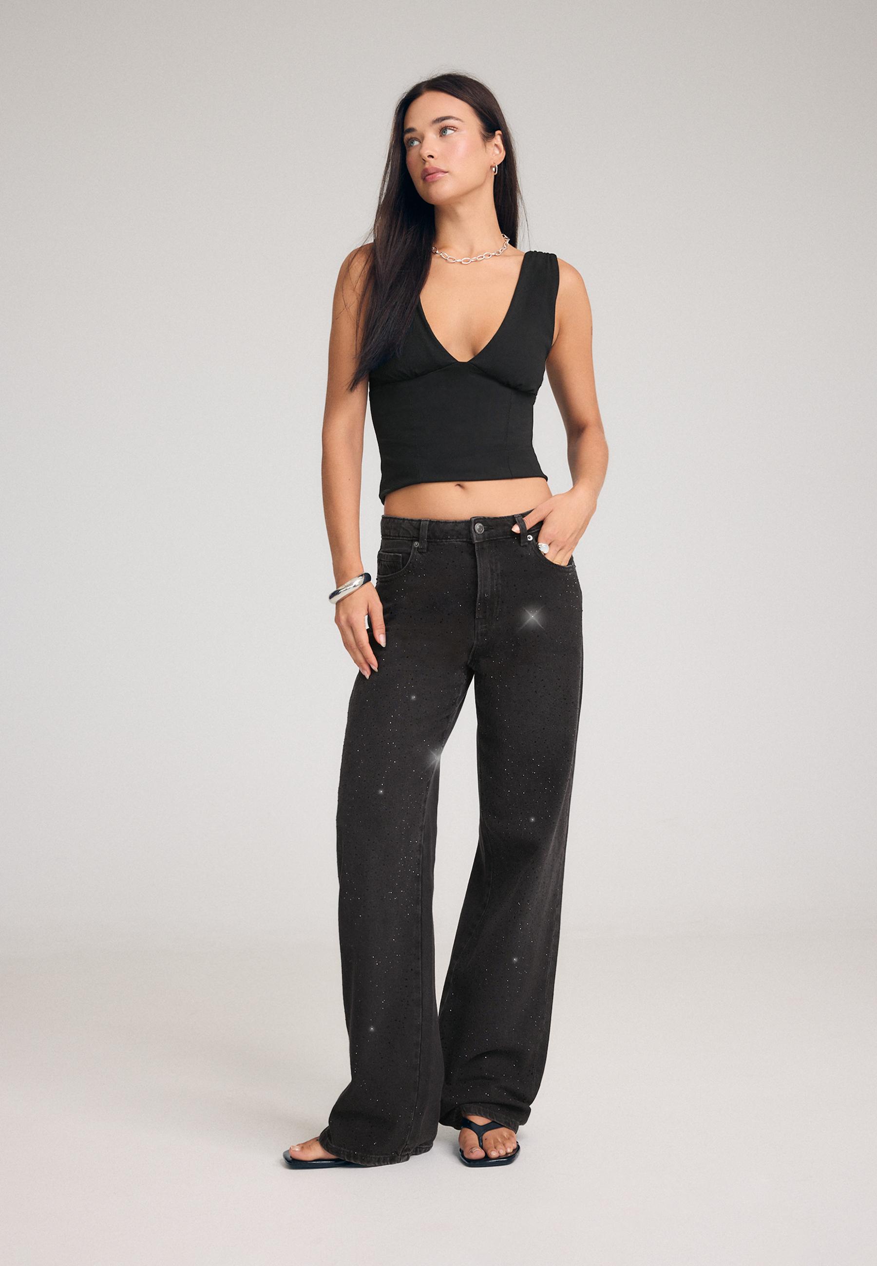 Stradivarius Jeans Med Rak Passform Och Glitter