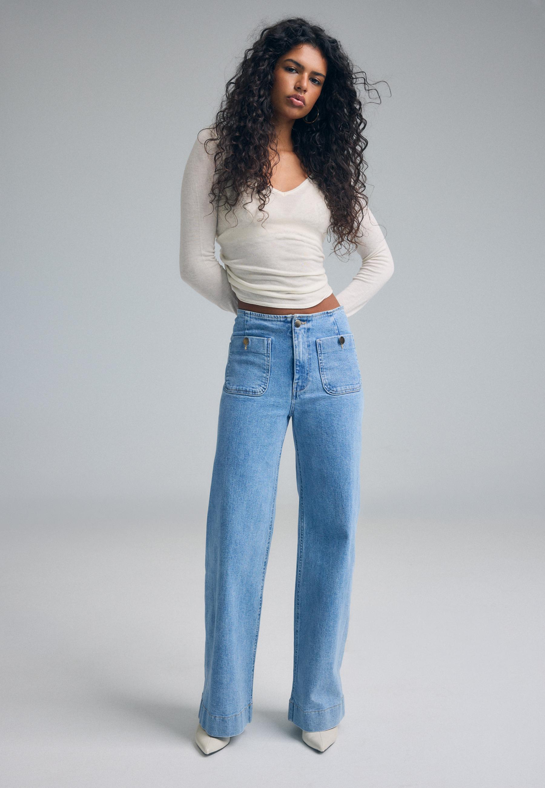 Stradivarius D77 Minimalistisk Jeans Med Fickor