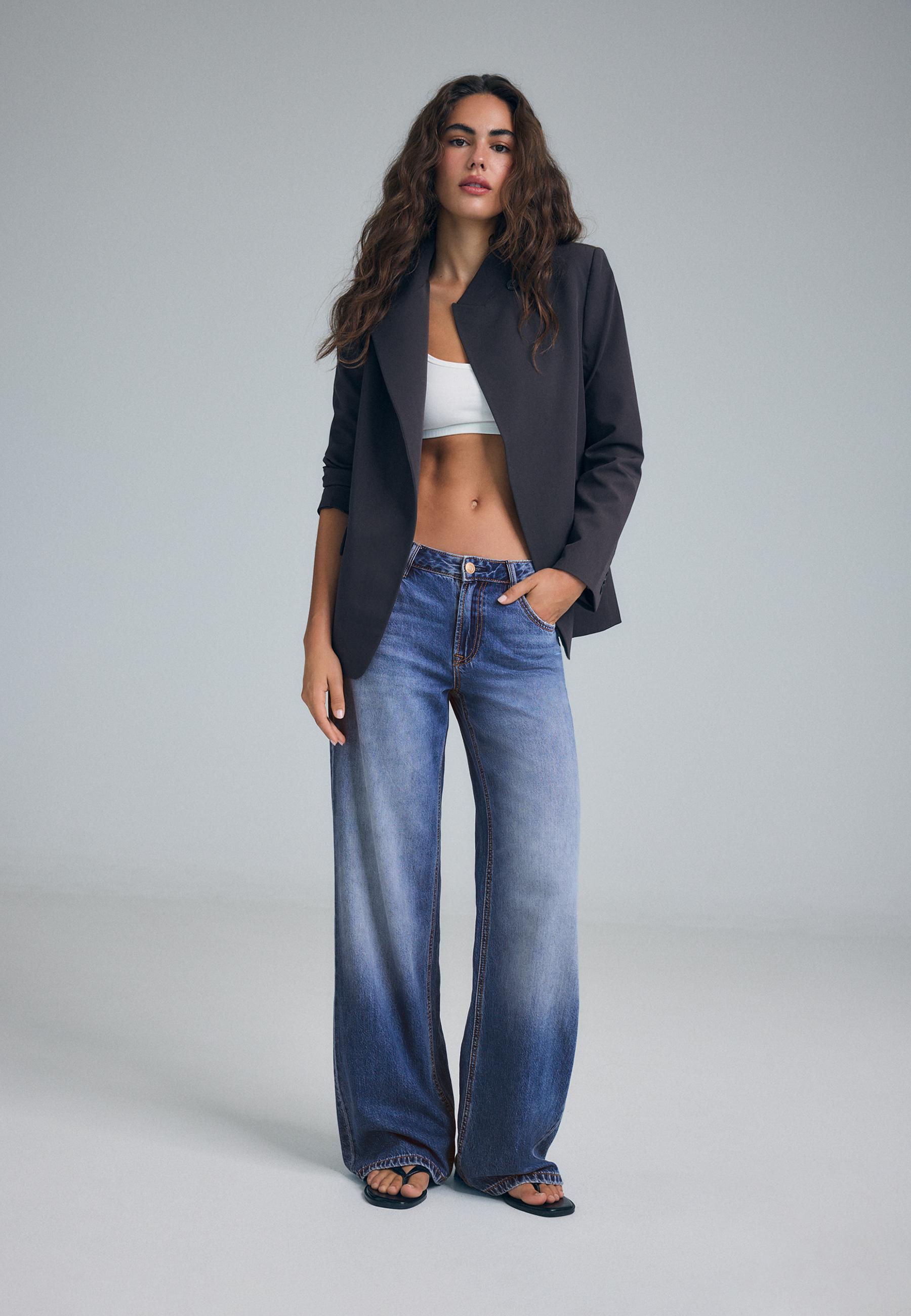 Stradivarius D91 Jeans Med Låg Midja Och Vida Ben